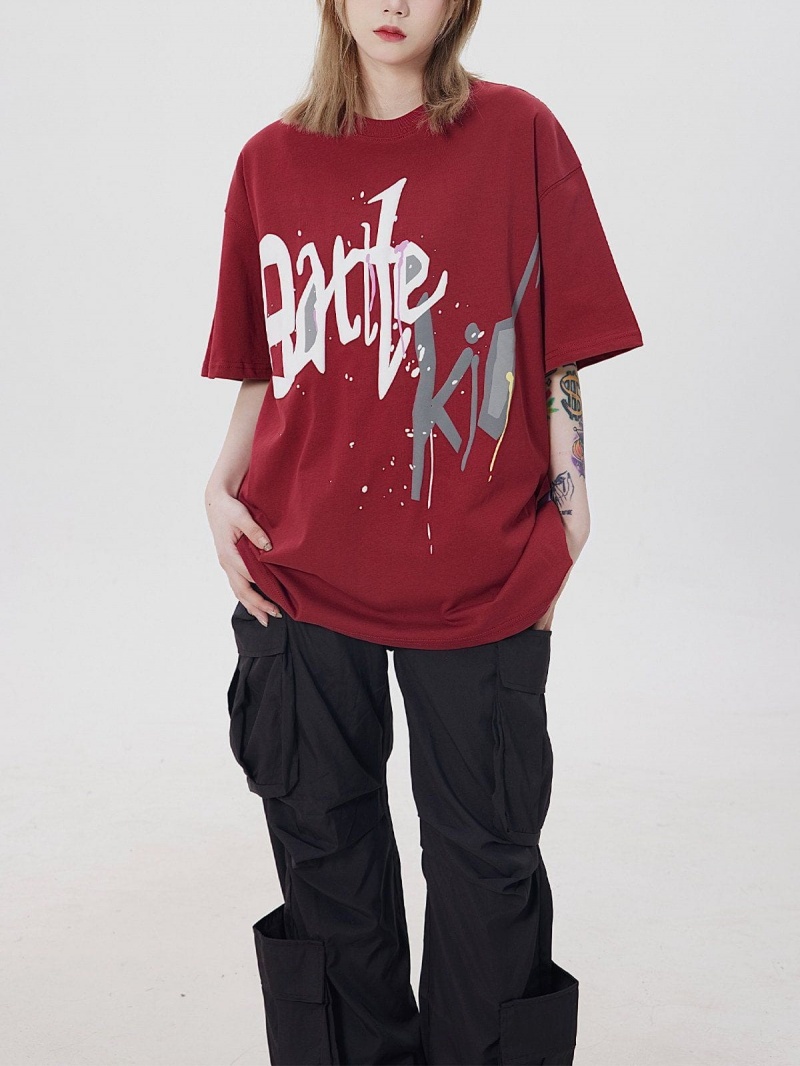 Bordeaux  T Shirts Aelfric Eden Graffiti Letter Print Tee - QCZ-1466320